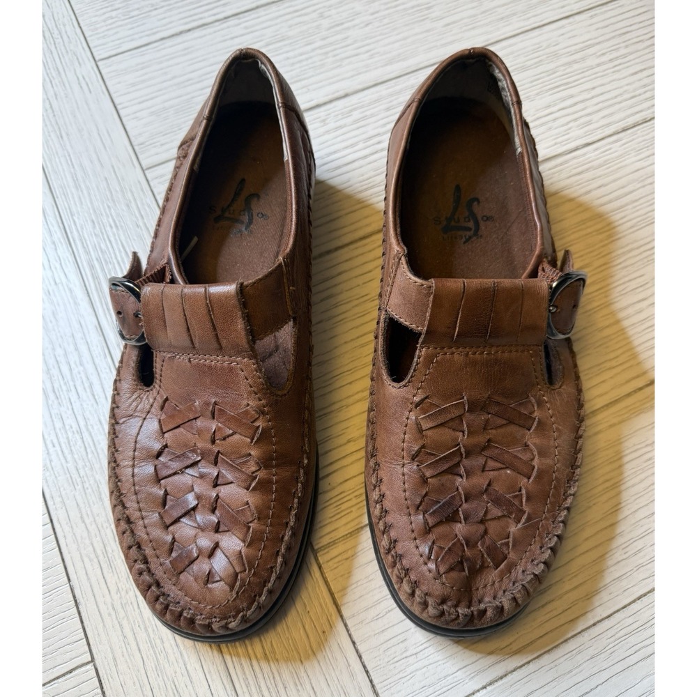 LS Studio Life Stride Brown Woven Leather‎ Loafers Slip On Shoes Women's 7 M
